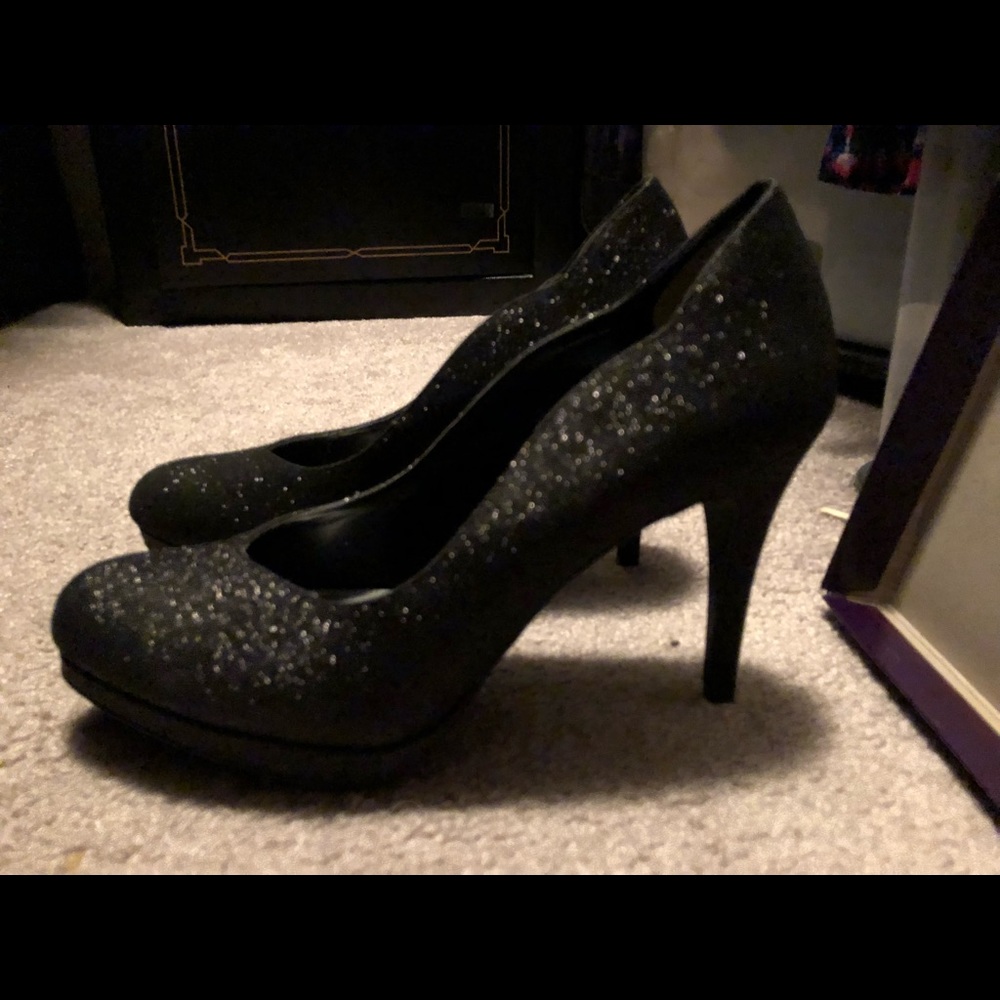 Black glitter heels